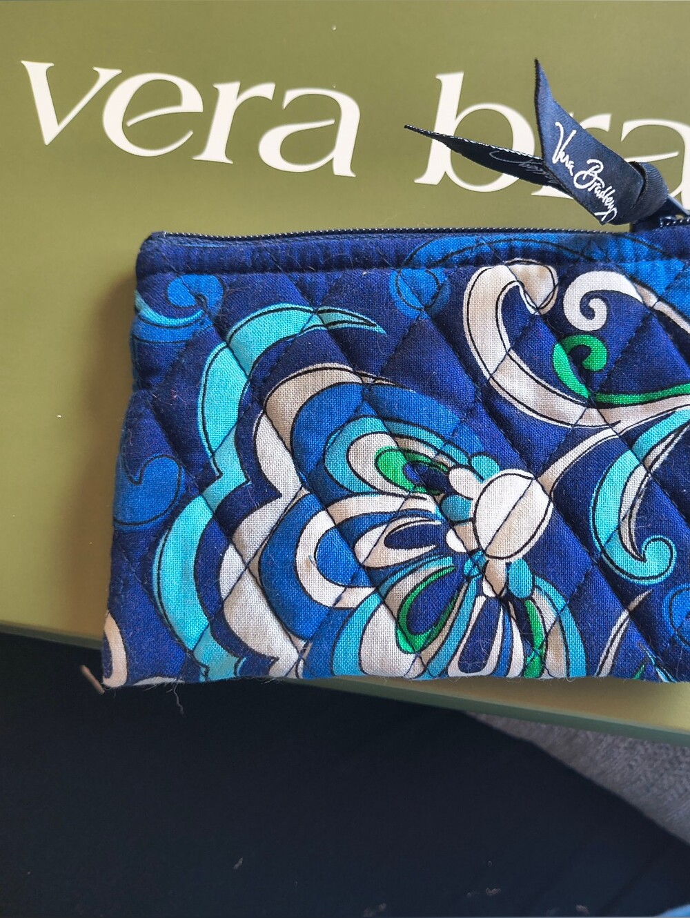 Vera Bradley Navy and Teal Quilted Floral Zip Pouch